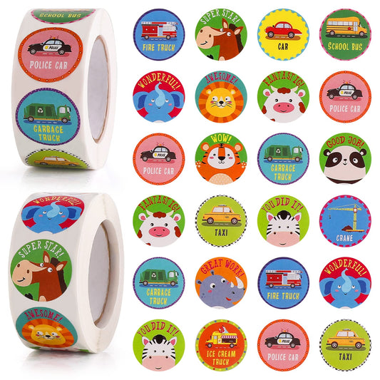 Molain Teacher Stickers, Teacher Reward Stickers Cute Stickers Animal Cartoon Motivational Stickers for Children Kids Teachers Adult 2 Rolls 1 Inch (1000 Pieces)