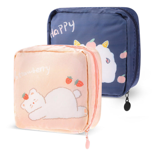 Andibro Cute Sanitary Napkin Storage Bag, 2Pcs Portable Menstrual Cup Pouch Period Holder Bag Menstruation First Period Bag Tampon Holder Pad Pouch Period Kit for Women Teen Girls School Supplies(A)