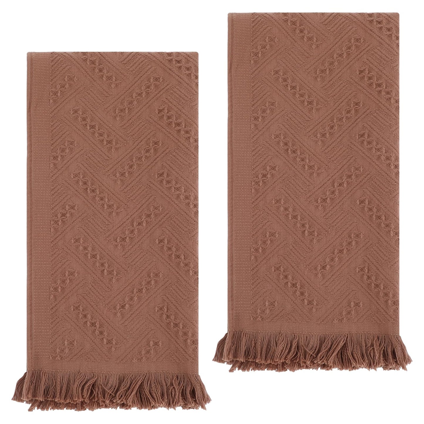 AOZUO 2 Pcs Hand Towels Bathroom, 30×13 Inch Boho Decorative Hand Towels Turkish Soft Face Towel for Boho Bathroom Decor Farmhouse Kitchen Hotel Spa Guest(Brown)