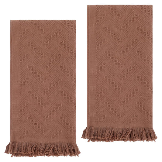 AOZUO 2 Pcs Hand Towels Bathroom, 30×13 Inch Boho Decorative Hand Towels Turkish Soft Face Towel for Boho Bathroom Decor Farmhouse Kitchen Hotel Spa Guest(Brown)