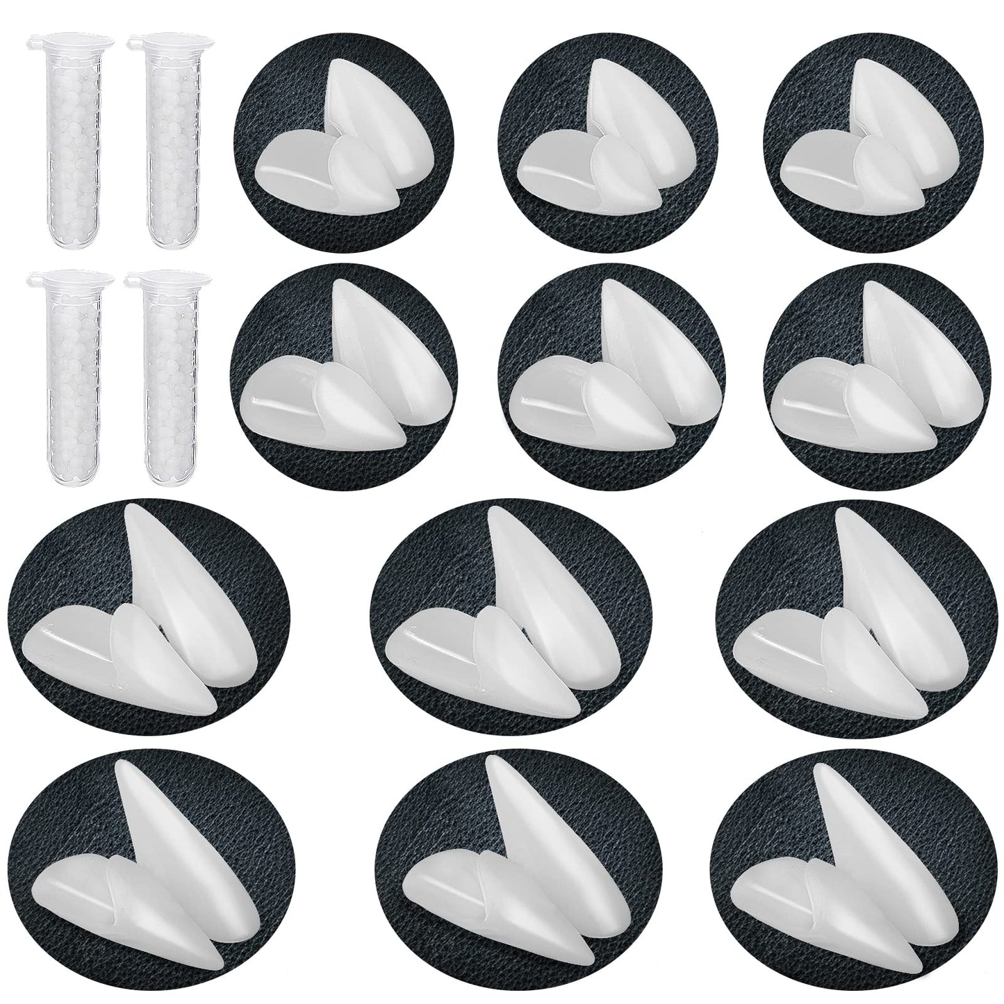 cobee Vampire Fangs Teeth, Vampire Tooth Horror False Teeth with 4 Tubes of Adhesive, Halloween Party Cosplay Prop Decoration Vampire Teeth Costume(12 Pairs - 4 Sizes, Bag Packaging)