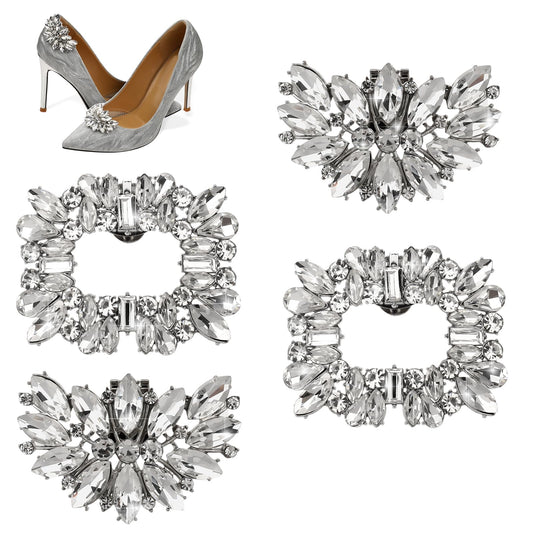 Jeffdad 4 Pcs Shoe Clips Charms for Women, Detachable Rhinestone Crystal Shoe Buckle Clips, Bridal Wedding Prom Party High Heels Accessories