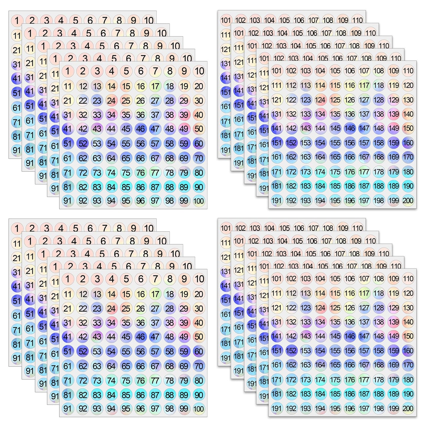 Yuanchu 2000 x Holographic Number Stickers, 4 Sets 1-500/1-200 Number Stickers, Numbers, Advent Calendar Stickers for Labelling, Adhesive Numbers, Number Stickers, Offices, Lockers Home Classification