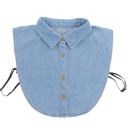 JIEYAO Denim Detachable Collar, Fake Collar Dickey Blouse Top for Women Removable Decorative Collar Accessory with Buttons