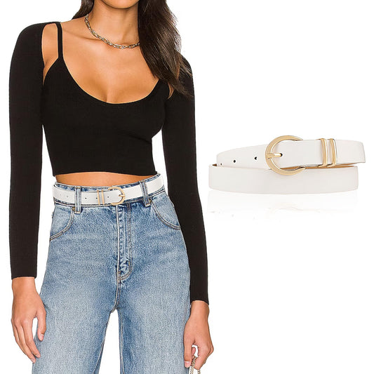 Amaxiu Leather Belts for Women, Women Belts for Jeans Dresses Ladies Waist Belt with Fashion Gold Buckle Brown Black Belt(White)