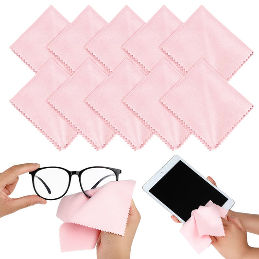 Andibro 10 Pcs Microfibre Glasses Cleaning Cloths, Soft Glasses Cleaner Cloth Lens Cleaning Cloth Reusable Eyeglasses Cleaning Tool for Camera Lens Cell Phone Screens Cleaner Accessories(Pink)