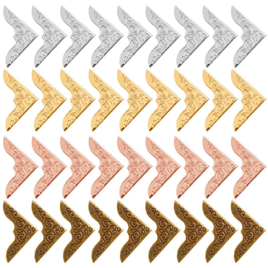 80 PCS Metal Book Corner Protector, Vintage Iron Guard Cover Book Scrapbooking Corner Protector, 4 Color Scrapbook Album Notebook Folder Corner Decorative Frame Angle Protector Covers