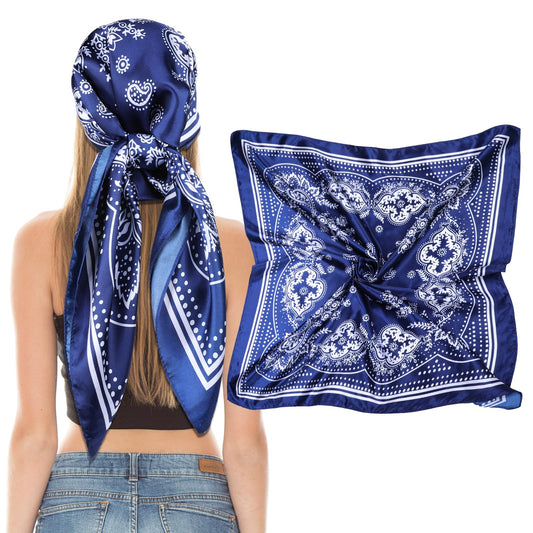Giantree Women Square Satin Head Scarves Satin Scarf, 35" Large Soft Square Satin Scarf Bandana Scarf Satin Women's Scarves Neck Headscarf Decoration Headwear Gift for Women(Navy Blue)