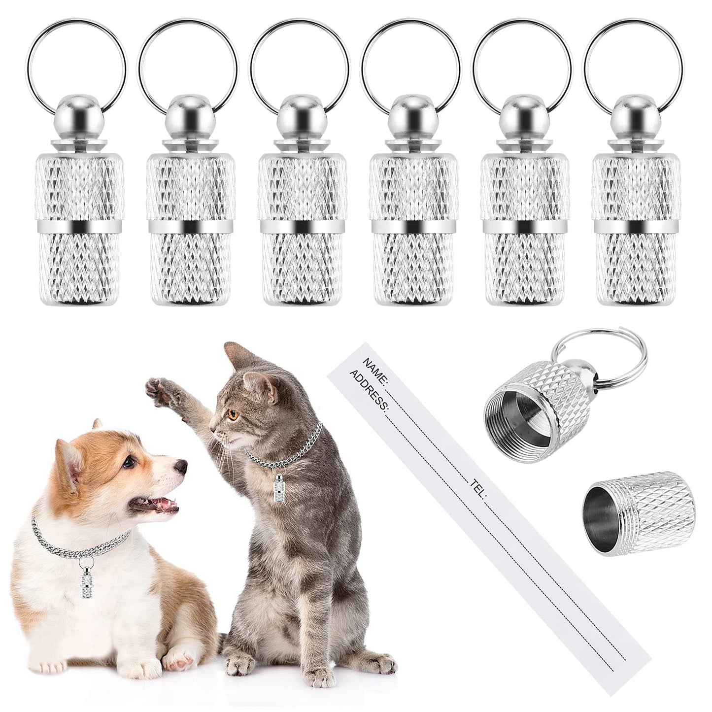 Molain Anti-lost Cat Dog ID Tags, 6 Pieces Pet Barrel Tube Collars Address Name Label Prevent Pet Lost
