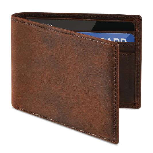 Amaxiu RFID Genuine Leather Wallet for Men, Slim Billfold Blocking Wallets Flip ID Window Bifold Wallets Simple Men Purse (Coffee)