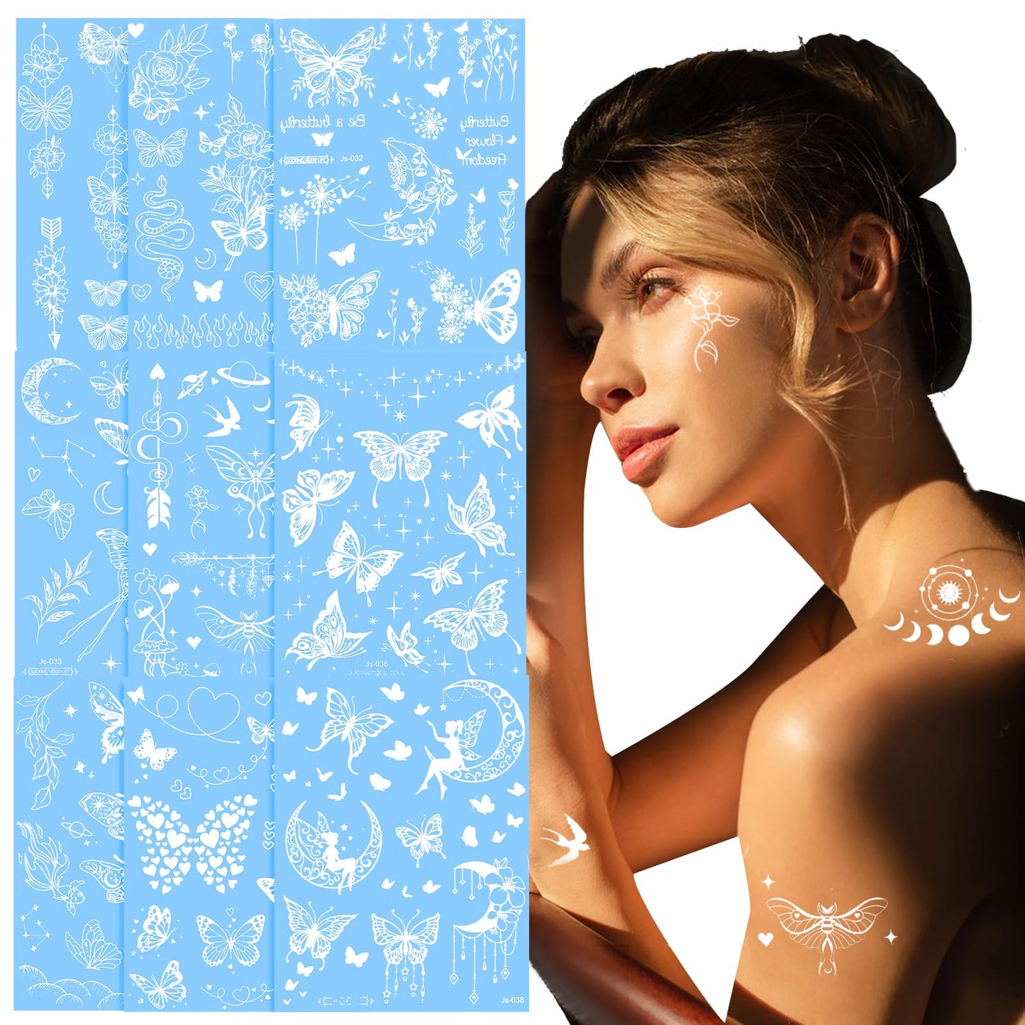 TIESOME White Butterfly Temporary Tattoos, Cute Tattoo Stickers Flower Butterflies Wings Tattoo Decorations Fake Tattoos Birthday Gifts Butterfly Party Decorations Favors for Women Girls