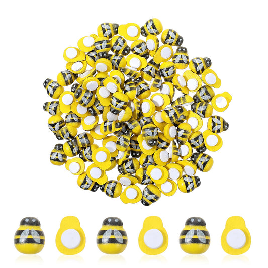 Molain 100 Pcs Tiny Craft Bees, Wooden Self-Adhesive Bumble Bee Decor for DIY Wreath Embellishments and Bee-Themed Party Table Decoration