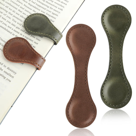 Jeffdad 2 Pcs Magnetic Bookmarks, Vintage Faux Leather Book Mark Double-Sided Magnetic Page Markers Leather Page Clip Buckles Gift for Men Women Teacher Students Book Lovers