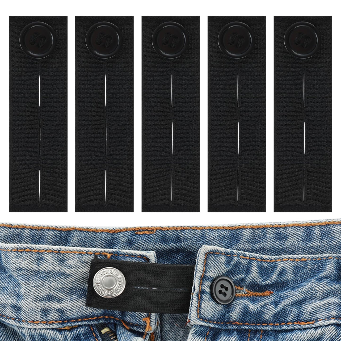 cobee Elastic Pants Waist Extenders, 5 Pieces Adjustable Waistband Extenders Button Pants Extenders No Sew Required Jeans Extenders for Women Men 3 Slot
