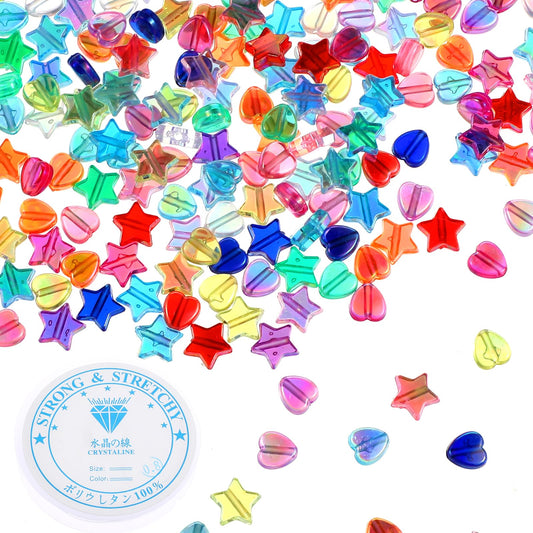 AOZUO 540PCS Acrylic Beads, Clear AB Colors Heart Star Shape Beads Colorful DIY Beads Crafts Making with Fishing Line for Bracelet Necklace Earring Key Chains Jewelry Making