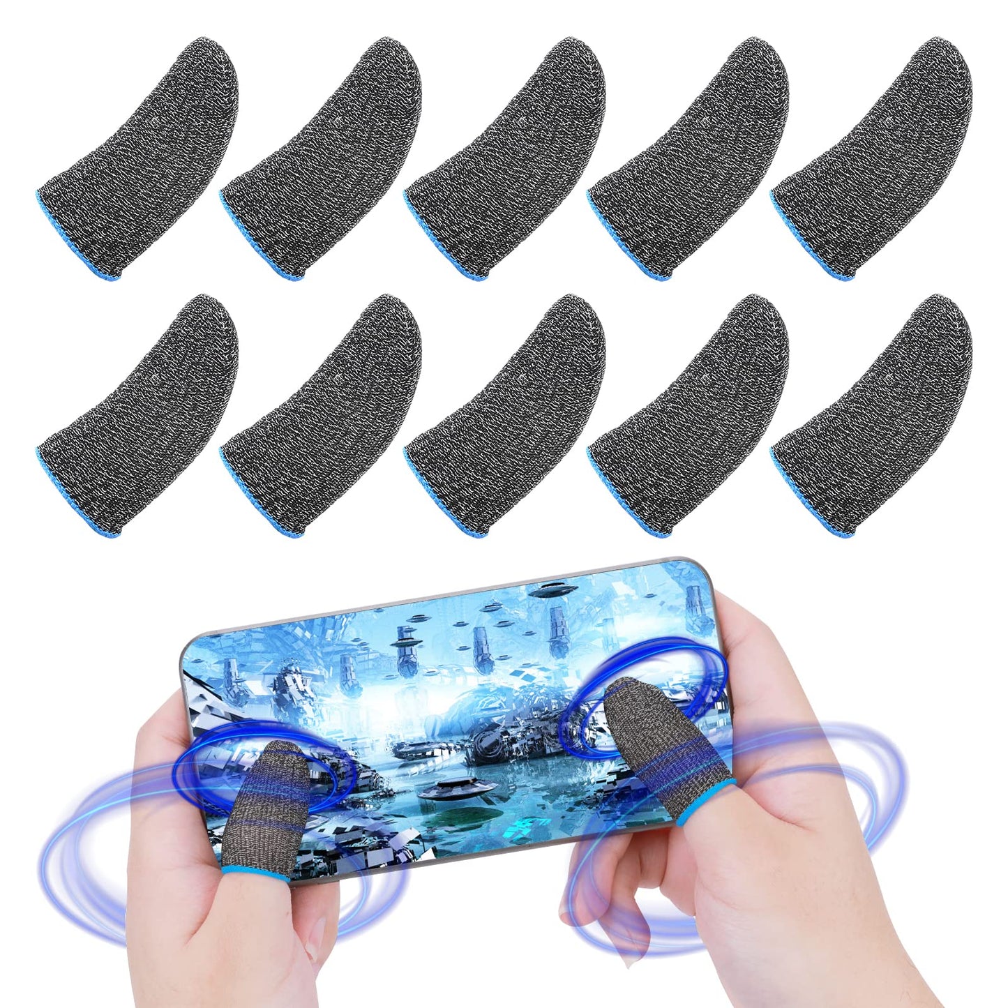 cobee Finger Sleeve for Mobile Gaming, 10 Pieces Mobile Phone Gaming Finger Sleeves Breathable Thumb Sleeve Finger Protector Anti-Sweat Touchscreen Sleeves Compatible with Mobile Phone Tablet Devices