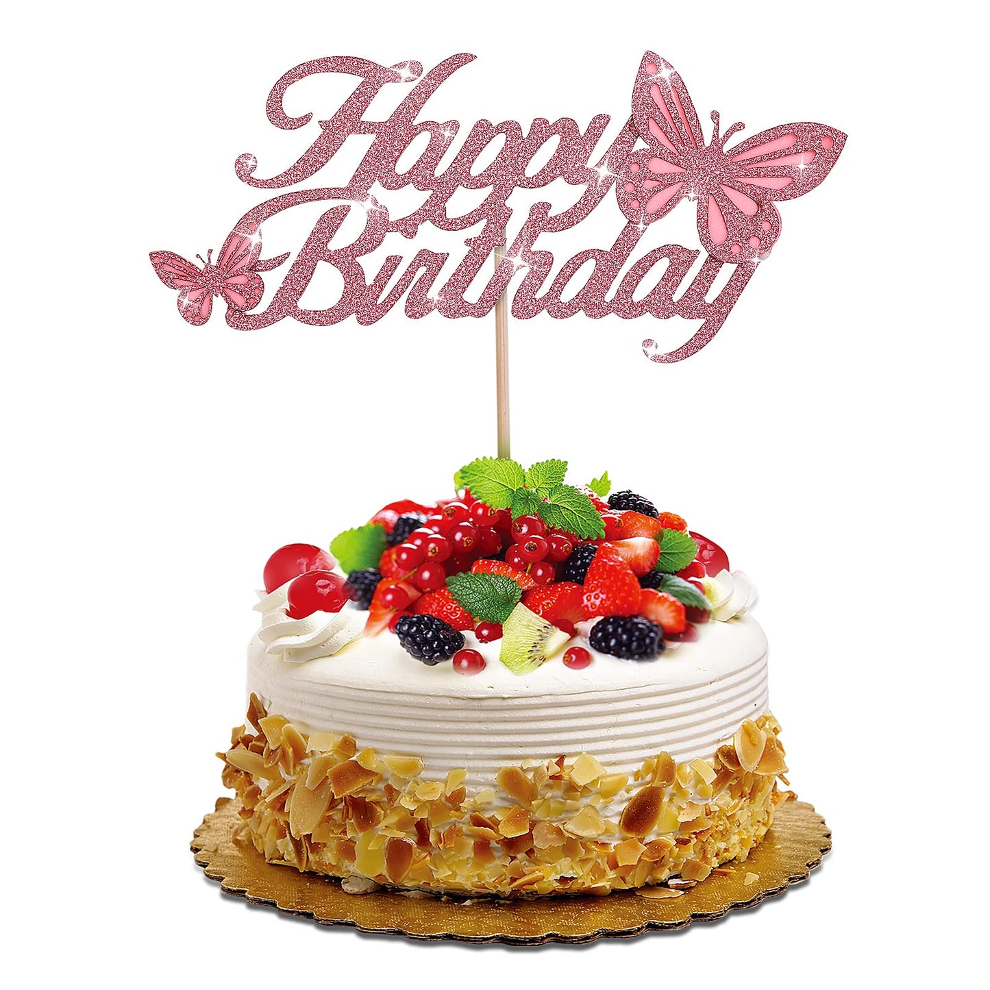 Cobee Happy Birthday Cake Topper,2 Pieces Glitter Birthday Cake Decoration Birthday Cake Toppers Party Decor Supplies for Kids Adults Rose Gold