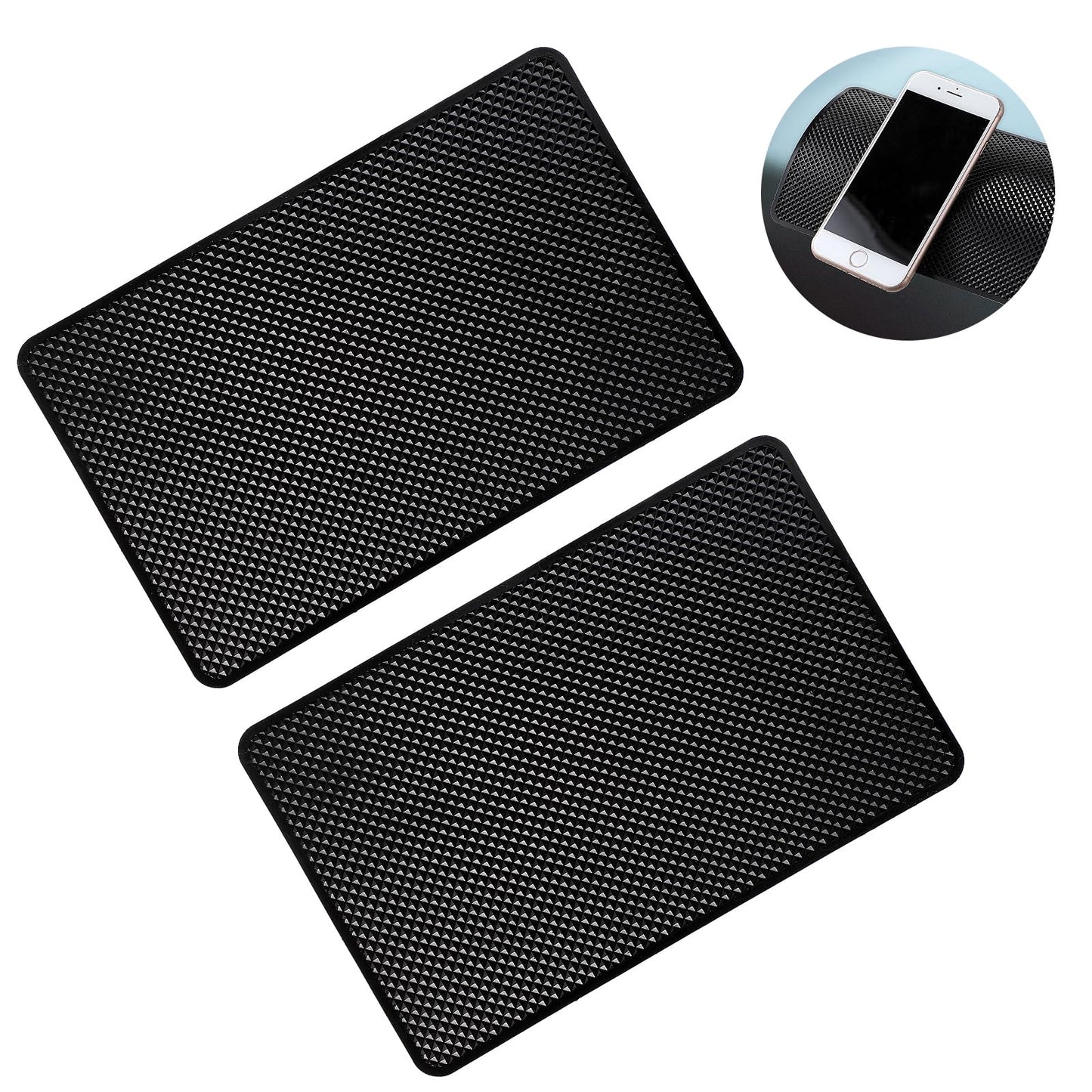 AOZUO Pack of 2 Car Dashboard Non-Slip Mats, 19 x 12 cm, Universal Self-Adhesive PVC Grip Pads, Washable, Non-Slip Mat for Holding Car, Vehicle, Phone, Glasses, Keys