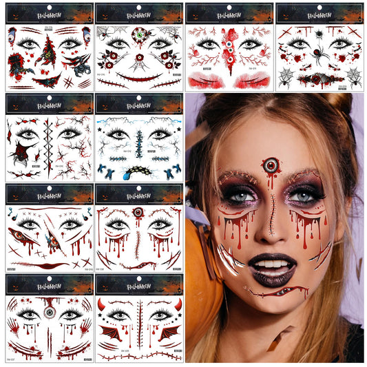 Amaxiu Halloween Temporary Tattoo Stickers, 10 Sheets Halloween Scar Temporary Tattoos Realistic Face Tattoo Decals Fake Scars Tattoo Face Fake Stitches Temporary Tattoos for Halloween Party Cosplay