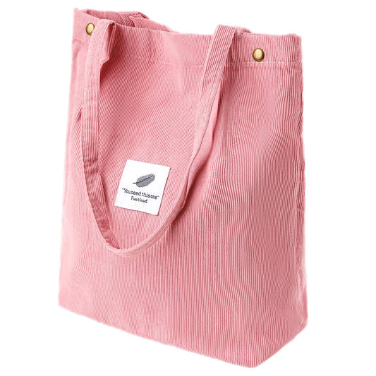 Jeffdad Corduroy Tote Bag for Women, Canvas Tote Bag Shoulder Cord Purse for Women Girl, Crossbody Shopping Work Bag(Pink)