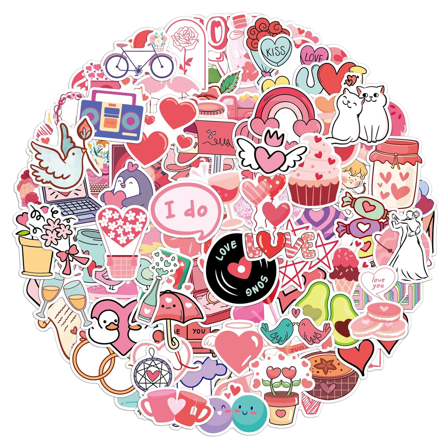 GEEHUA 100Pcs Pink Love Stickers, Waterproof Heart Sticker, Cute Scrapbook Aesthetic Reading Decals Book Lovers Gifts for Greeting Cards Laptops Phone Cases Tumblers Water Bottles Women Girls Teens