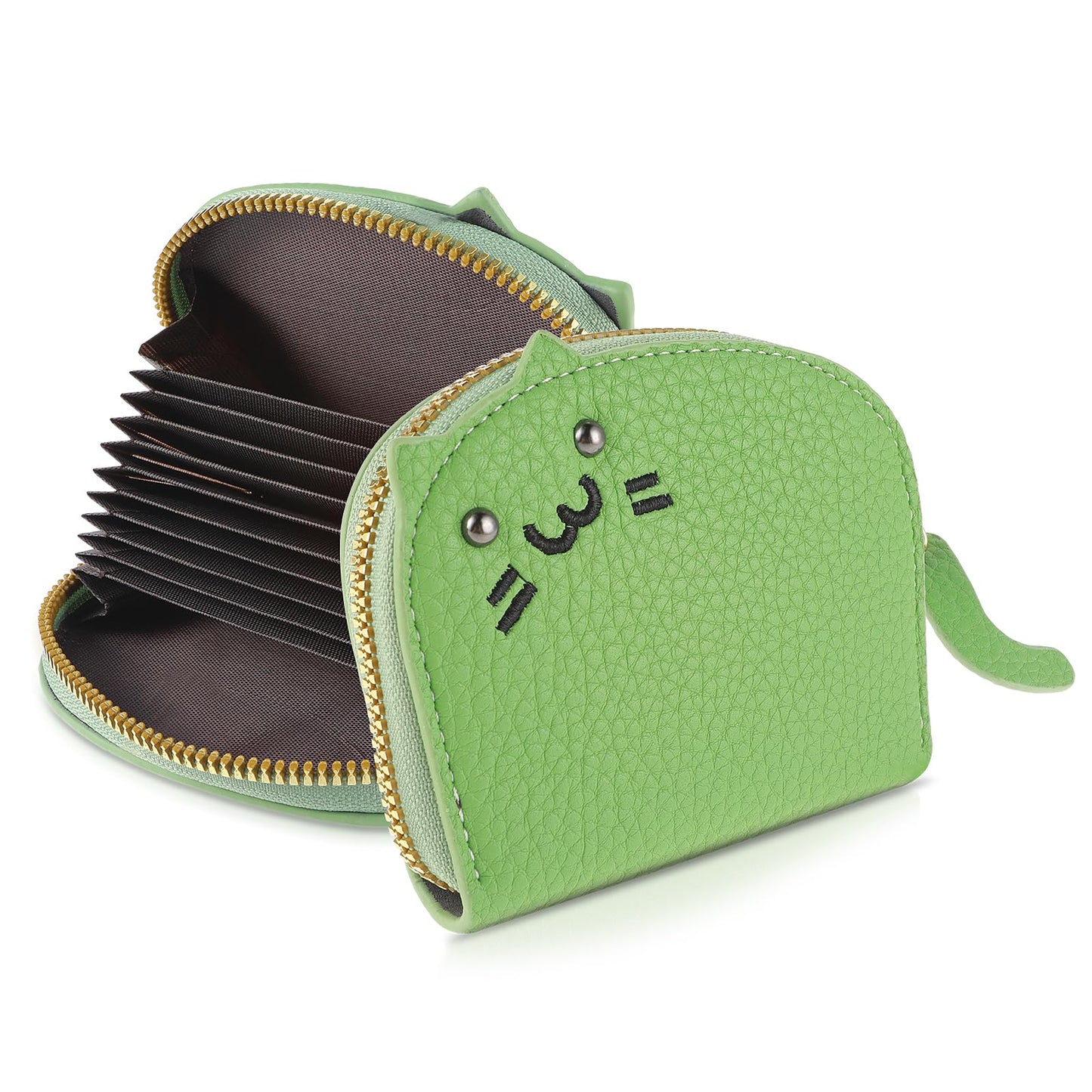 GEEHUA Women Cute Cat Coin Purse, Mini Zipper Credit Card Cases Leather Small Wallet Key Holder Change Pouch(Green)