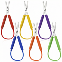 HJZHII 6Pcs Loop Scissors, 5.5inch Adaptive Design Scissor Colorful Kids Grip Scissor Set Mini Adaptive Cutting Self-Opening Squeeze Scissors for Children Special Need Daily DIY Crafts(5.5 inch)
