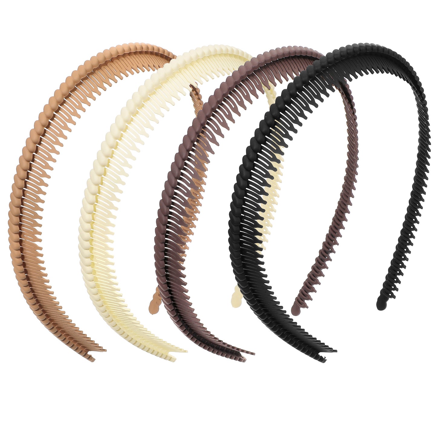 4 Pcs Headbands with Teeth, Comfortable Headbands for Women with Teeth Non Slip Fashion Comb Head Bands Plastic Head Bands for Hair Styling (4.3''×0.7'' Black, White, Khaki, Coffee)