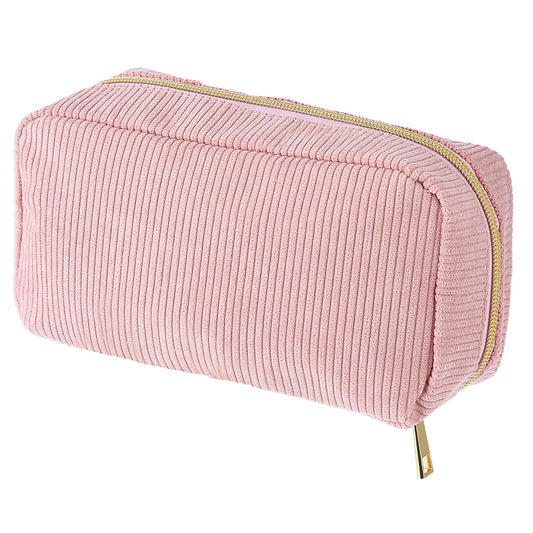 Giantree Corduroy Cosmetic Bag for Women, Large Capacity Makeup Bag Travel Toiletry Bag Zipper Pouch Cosmetic Organizer Bag Cute Small Makeup Bag Gift for Women and Girls(Pink)