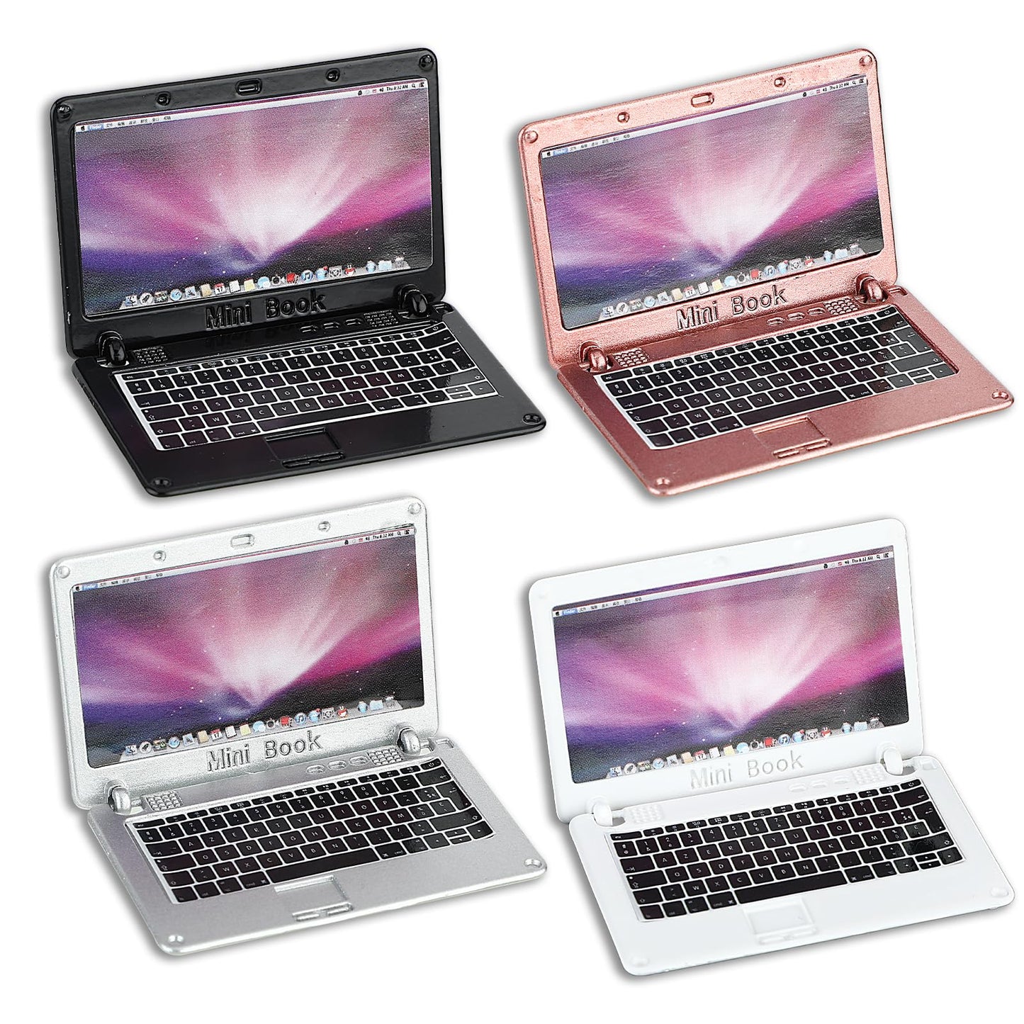 simarro 4 Pcs Dollhouse Mini Laptop Tablet, 1:12 Simulation Metal Doll House Furniture Miniatures Computer, Doll House Dolls Accessories Play Set