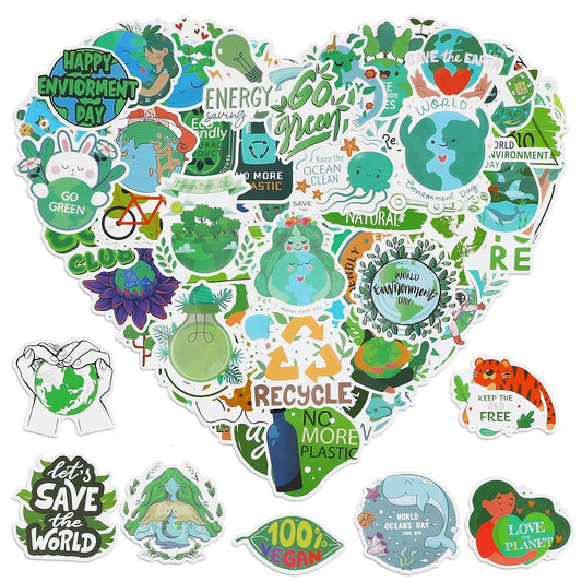 Cobee 100 Pcs Earth Stickers, Environmental Protection Decals Waterproof Vinyl Stickers Laptop Water Bottle Decals for Skateboard Guitar Teacher Kids Teen