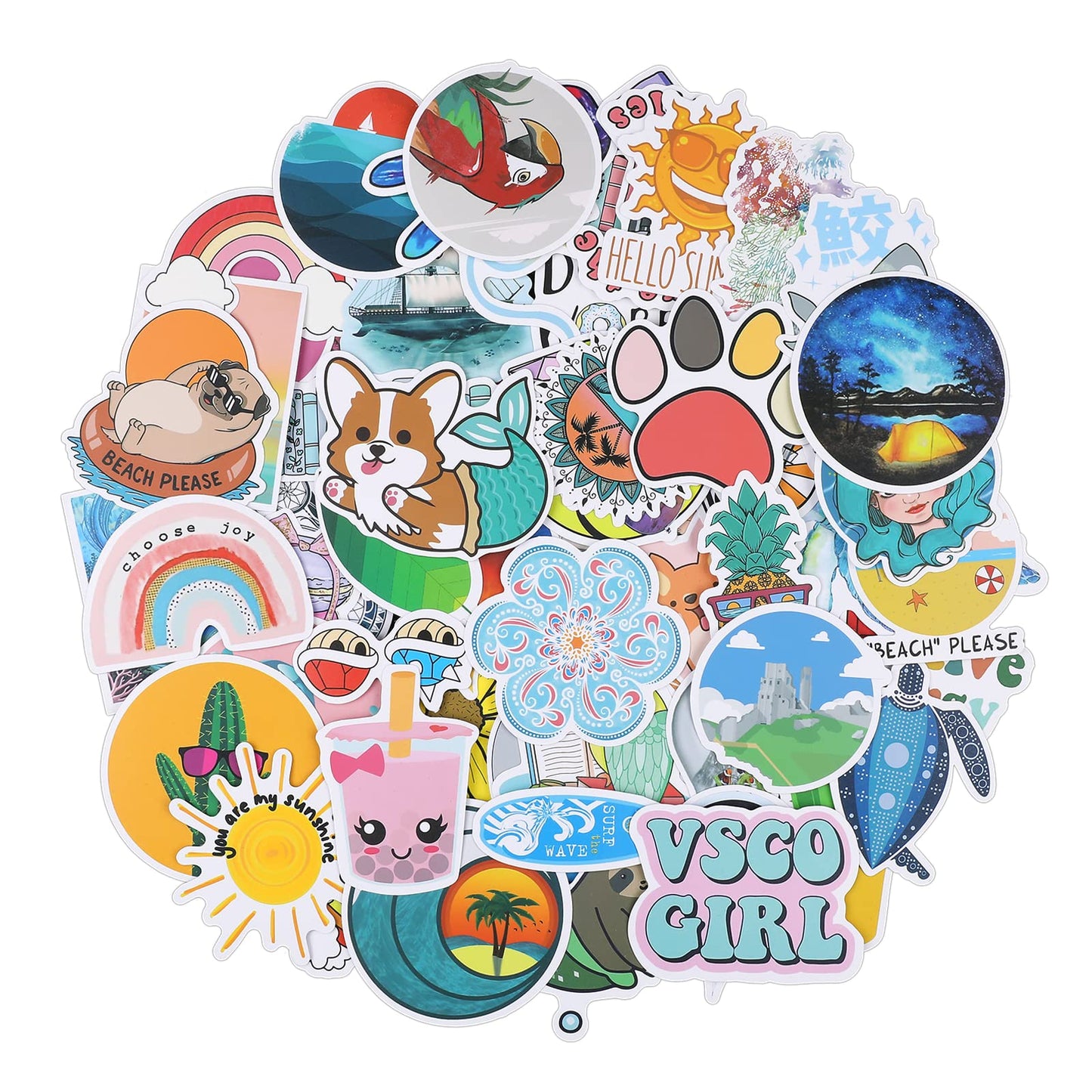 cobee Water Bottle Stickers, 100 Pieces Cute Cartoon Stickers Waterproof Decals Vinyl Scrapbook Sticker Journal Stickers for Kid Adult