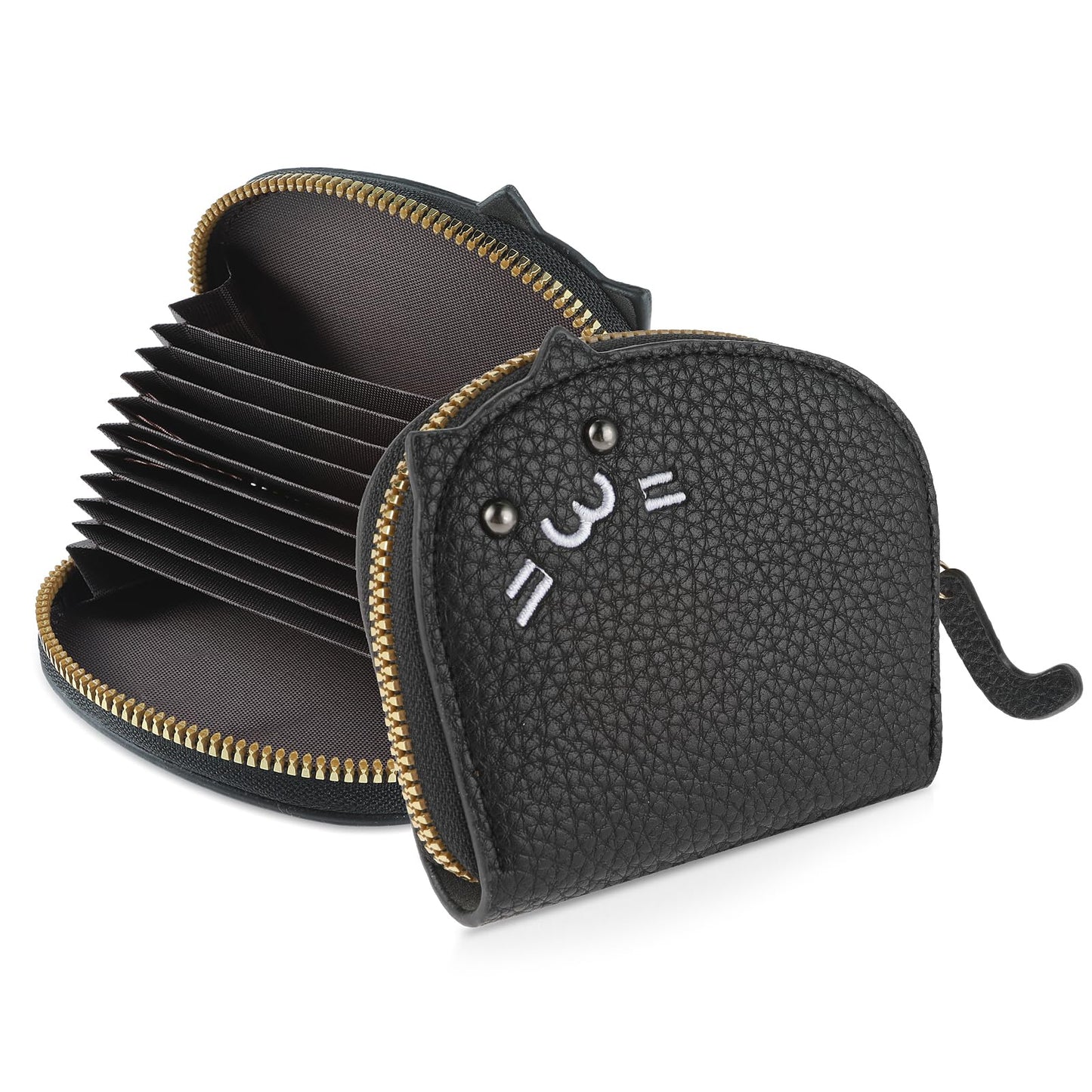 GEEHUA Women Cute Cat Coin Purse, Mini Zipper Credit Card Cases Leather Small Wallet Key Holder Change Pouch(Black)