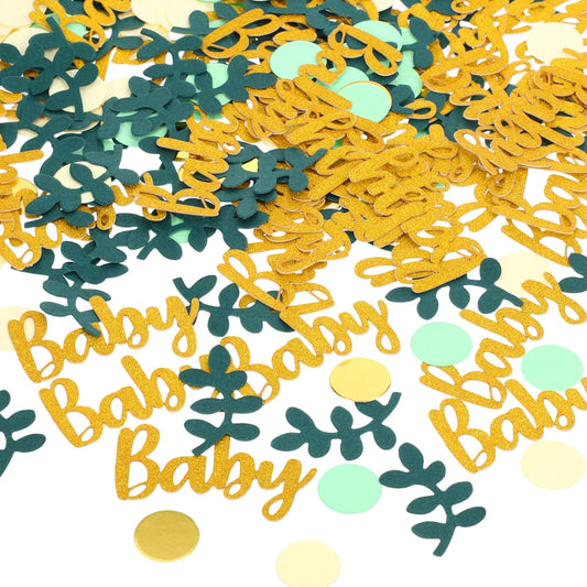 LXUEJIE 350 PCS Greenery Baby Shower Confetti Scatter Decorations, Round Scatter Confetti Dots Greenery Eucalyptus Paper Table Decoration for Baby Shower Gender Reveal Decor