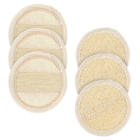 Amabro Loofah Sponge Face Pads Scrubber, 6 PCS Exfoliating Facial Loofah Luffa Cleansing Sponge Scrub Pad Makeup Remover Brush for Men and Women Manual Bath Shower Glove Pad Body Scrubber