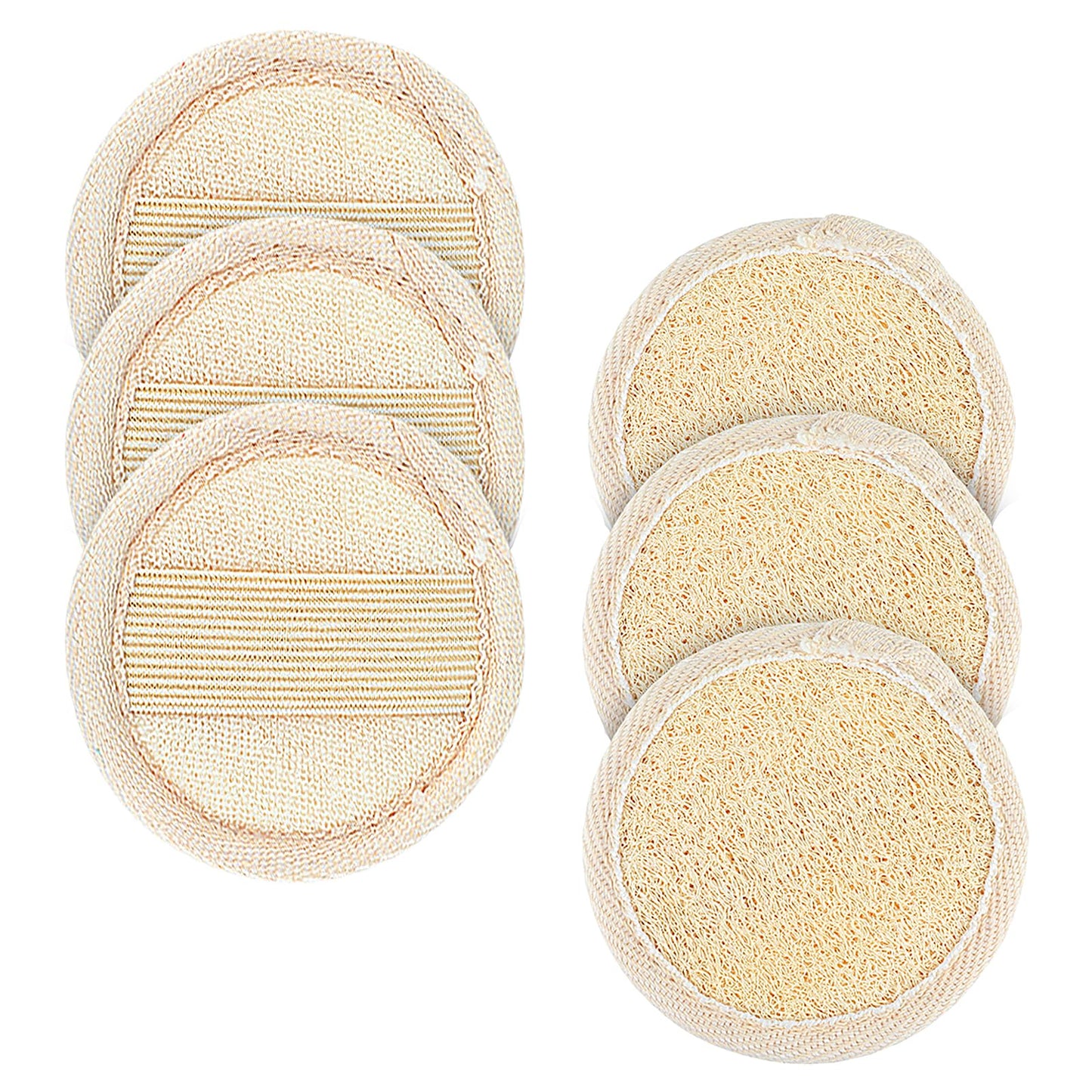 Amabro Loofah Sponge Face Pads Scrubber, 6 PCS Exfoliating Facial Loofah Luffa Cleansing Sponge Scrub Pad Makeup Remover Brush for Men and Women Manual Bath Shower Glove Pad Body Scrubber