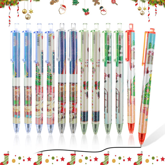 Bewudy 12 Pcs Christmas Pen Gel Ink Pen, Retractable Cute Xmas Pen, 0.5mm Black Ink Novelty Pens for Christmas, Holiday Christmas Office School Supplies Home Use Party Gift