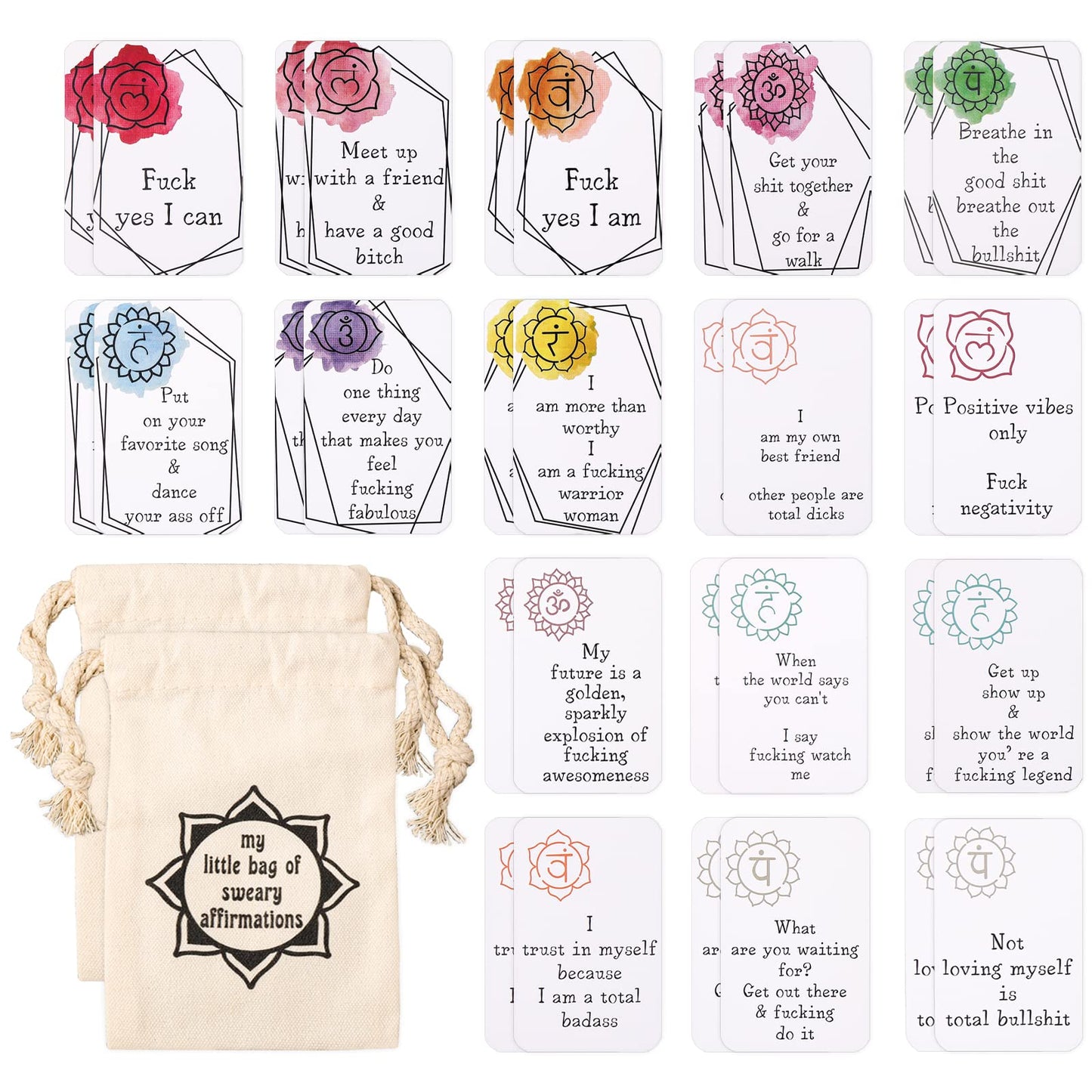 cobee Sweary Affirmation Card, Funny Affirmation Cards for Women Men Positive Cards Inspirational Gift Motivational Stress Relief Card Gifts(32 Pcs)