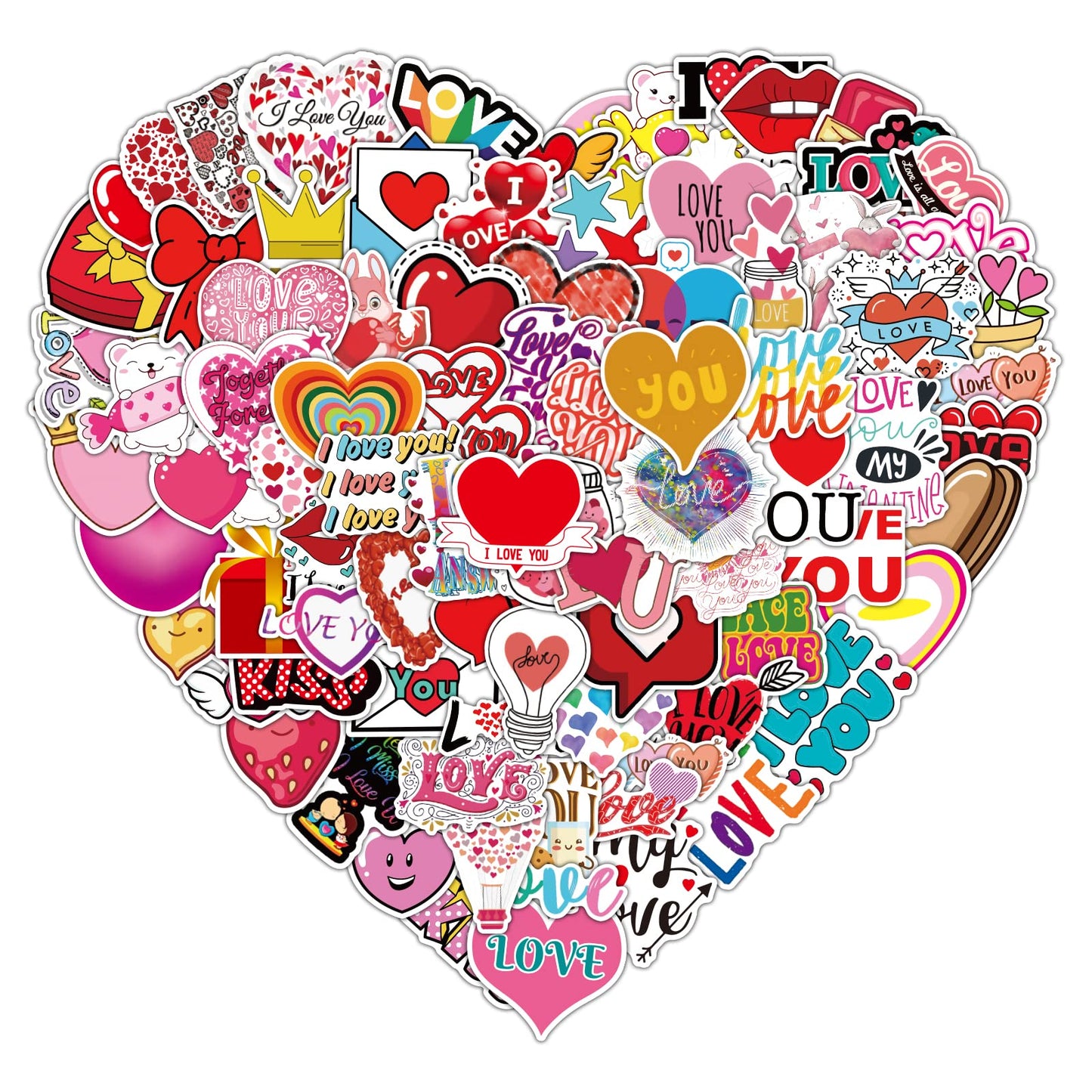 cobee Love Stickers, 100PCS Valentine's Day Sticker Love Heart Stickers Vinyl Waterproof Stickers Romantic Decals for Valentines DIY Decor for Laptop Scrapbook Computer Journaling