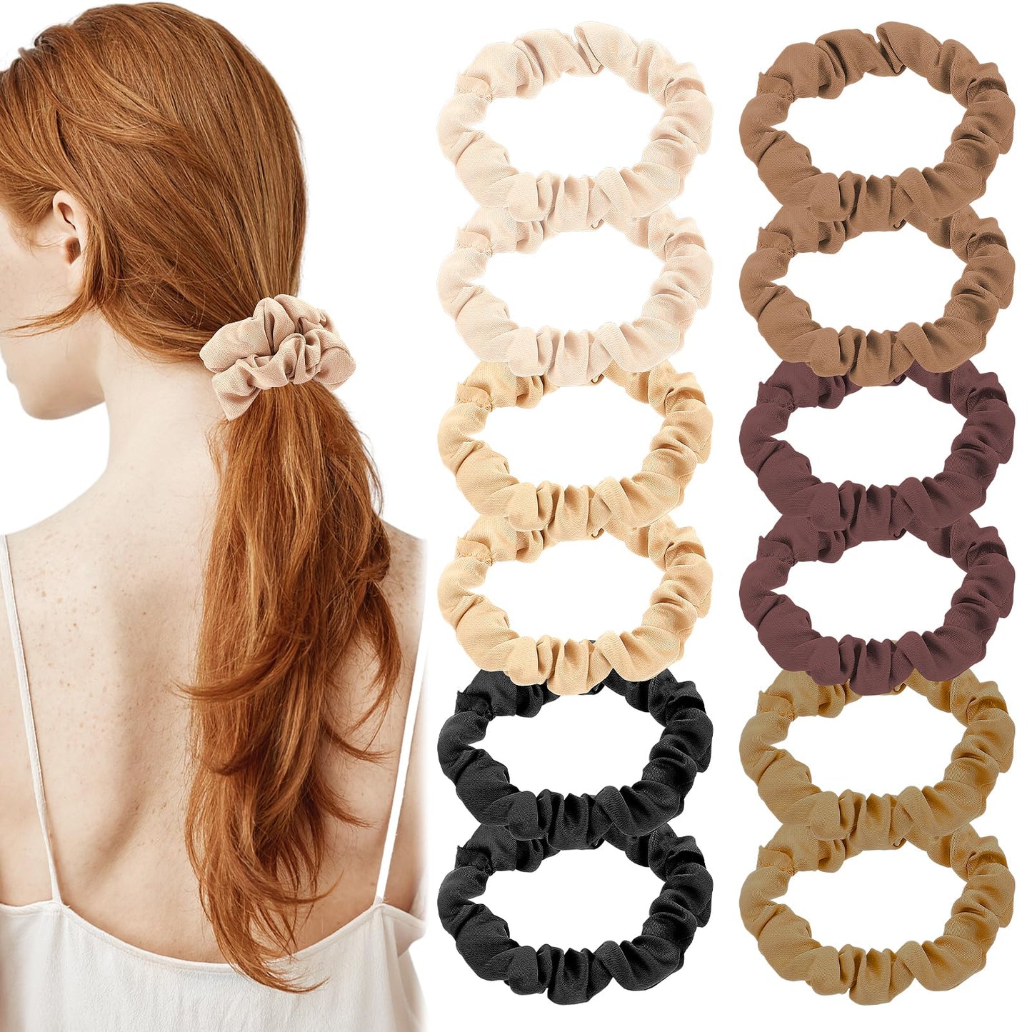 Amabro Small Satin Hair Scrunchies, 12 PCS Elastic Scrunchy Ponytail Holders Soft Hair Ties Comfortable Hair Scrunchies Skinny Pain-Free Hair Accessories for Women Girls