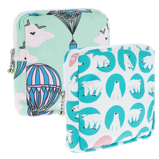 Amaxiu Sanitary Napkin Storage Bags, 2pcs Waterproof Travel Menstrual Pad Pouch with Zipper Mini Tampons Holder for Purse Period Nursing Pad Holder for Women, Girls, 5.1" x 5.1" (Pattern D)
