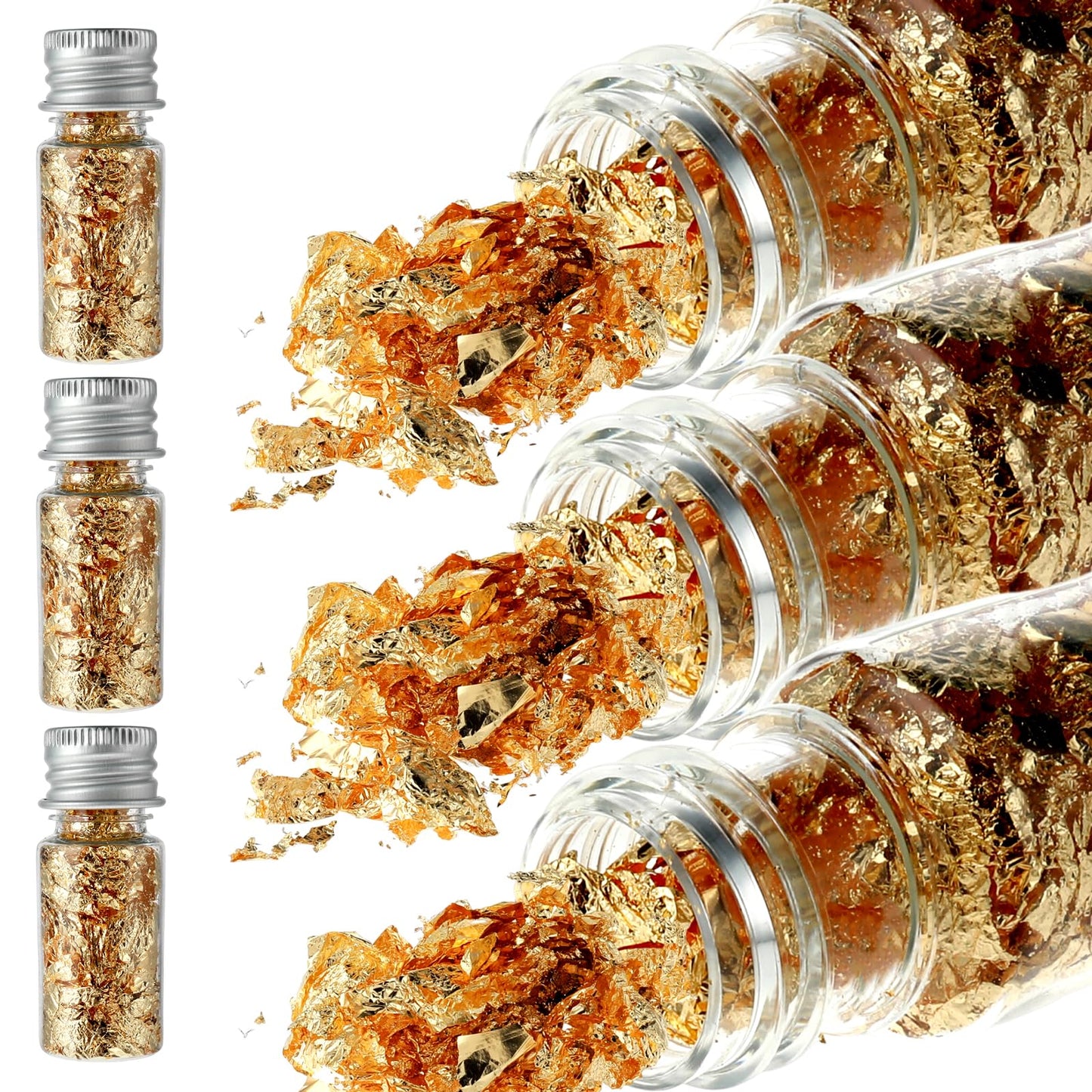 cobee Gold Foil Flakes for Resin, 15 Gram Imitation Gold Foil Flakes Leaf 3 Bottles Metallic Foil Flakes Gold Foil Copper Leaf for Slime and Resin Jewelry Making, Nail Art Painting DIY Craft(Gold)