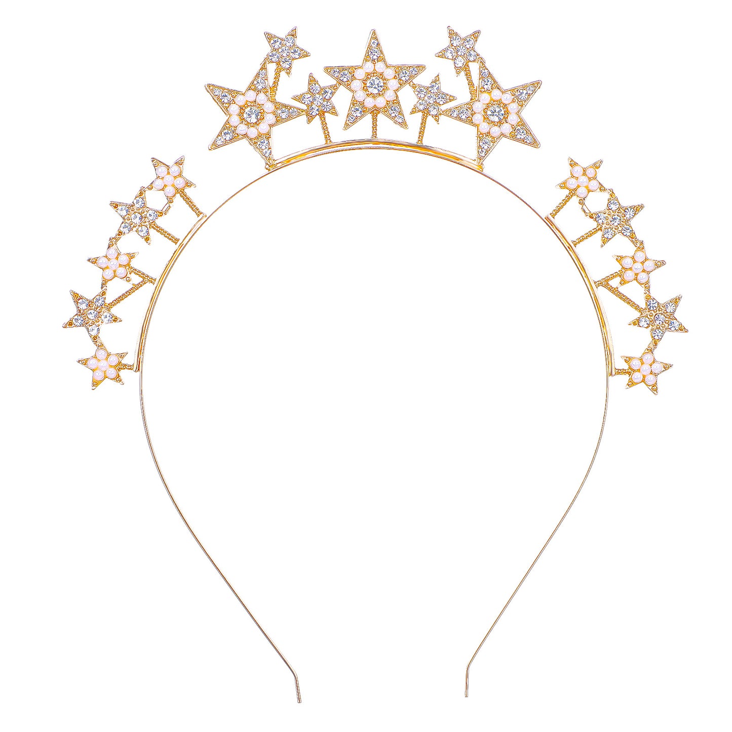 GEEHUA Rhinestone Star Crown Headband, Goddess Halo Headpiece Pearl Bridal Hair Accessories Party Headdress for Women Girls(Gold)