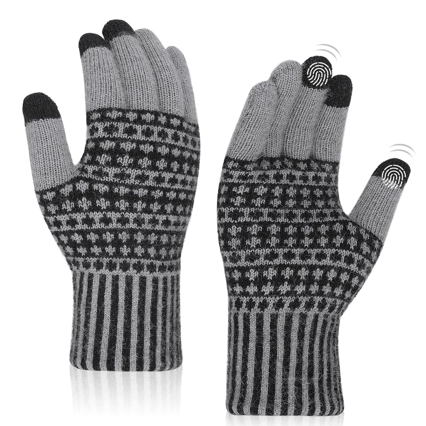 TIESOME Winter Warm Touchscreen Gloves, Running Gloves Men and Women Knitted Touch Screen Thermal Gloves Fleece Lined Knit Anti-Slip Wool Glove (Gray)