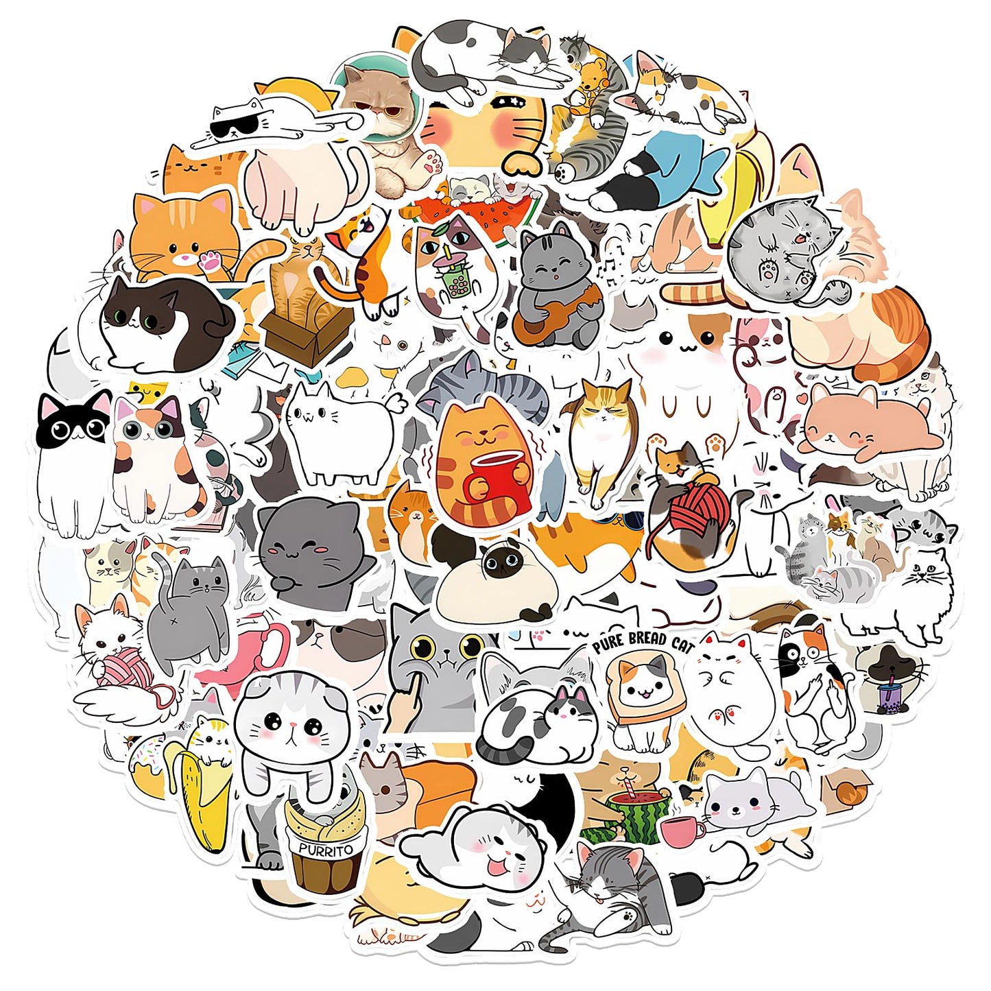 TIESOME 100 Pcs Cute Cat Stickers for Kids Adults, Kawaii Stickers Pack Cat Lovers Decals Vinyl Waterproof Stickers for Laptop Water Bottles Car Luggage Mobile Phone Suitcase Skateboard Decal Decor