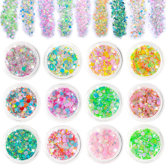 Giantree Glitter for Face Body, 12 Colors Hex Face Sequin Set Face Nail Hair Body Glitter Festival Accessories Glitter for Music Festival Decoration Masquerade Party Makeup Glitter DIY Craft (color 4)