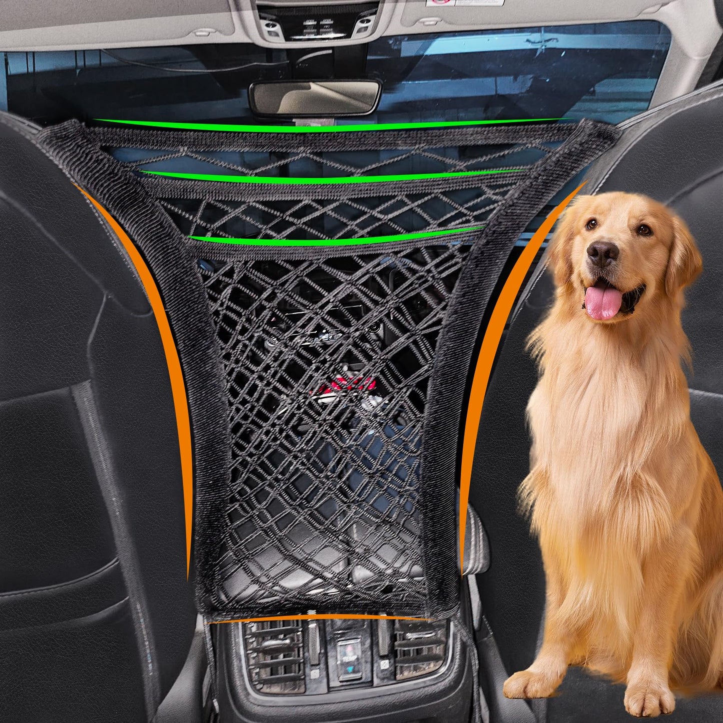 Giantree Car Barrier Net for Dog, Seat Back Net Front Seat Net Bag Dog Car Net Barrier with Safety Mesh Organizer Storage Handbag Holder 3 Layer Stretchable Nylon Net Barrier Used for SUV Car Truck