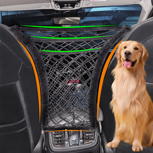 Giantree Car Barrier Net for Dog, Seat Back Net Front Seat Net Bag Dog Car Net Barrier with Safety Mesh Organizer Storage Handbag Holder 3 Layer Stretchable Nylon Net Barrier Used for SUV Car Truck