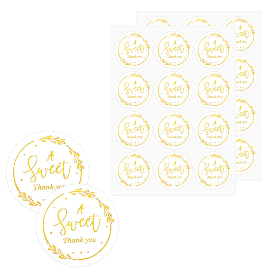 LXUEJIE 300 Pcs Gold Thank You Sticker, A Sweet Thank You Stickers 2 inch Thanks Gift Stickers Self-Adhesive Gold Foil Thanks Labels for Wedding Birthday Baby Shower Favors Gift Wrapping Envelope Seal
