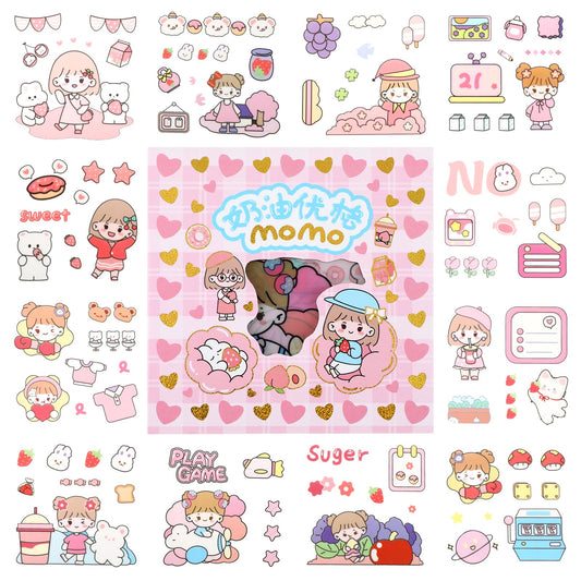 Amaxiu 100 Sheets Waterproof Cute Stickers Set, Clear Kawaii Sticker Cartoon Sticker Decorative Decals Stickers for Phone Cases Laptops DIY Crafts Scrapbook Journal Notebook
